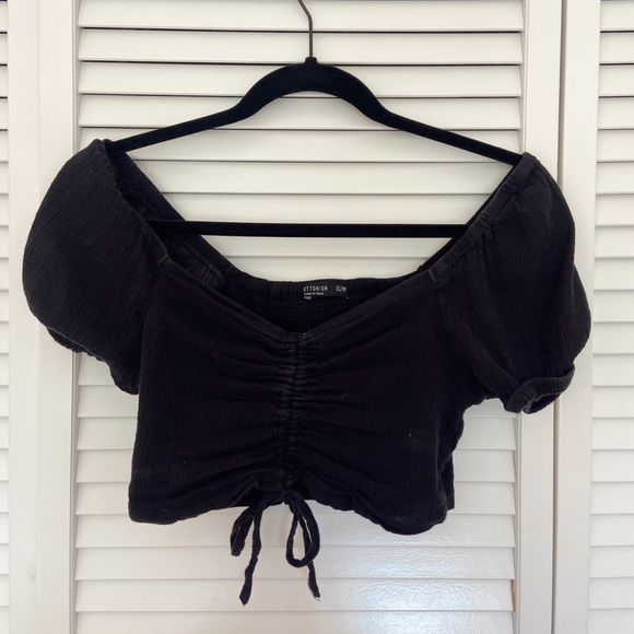 Cotton On black off the shoulder scrunch crop top - Picture 2 of 3